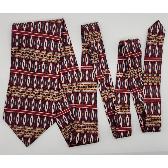 Aboriginal Geometric Tie by Vivace  J.S. Blank Red Blue 4" Wide 62.5" Long VTG E - Picture 1 of 6